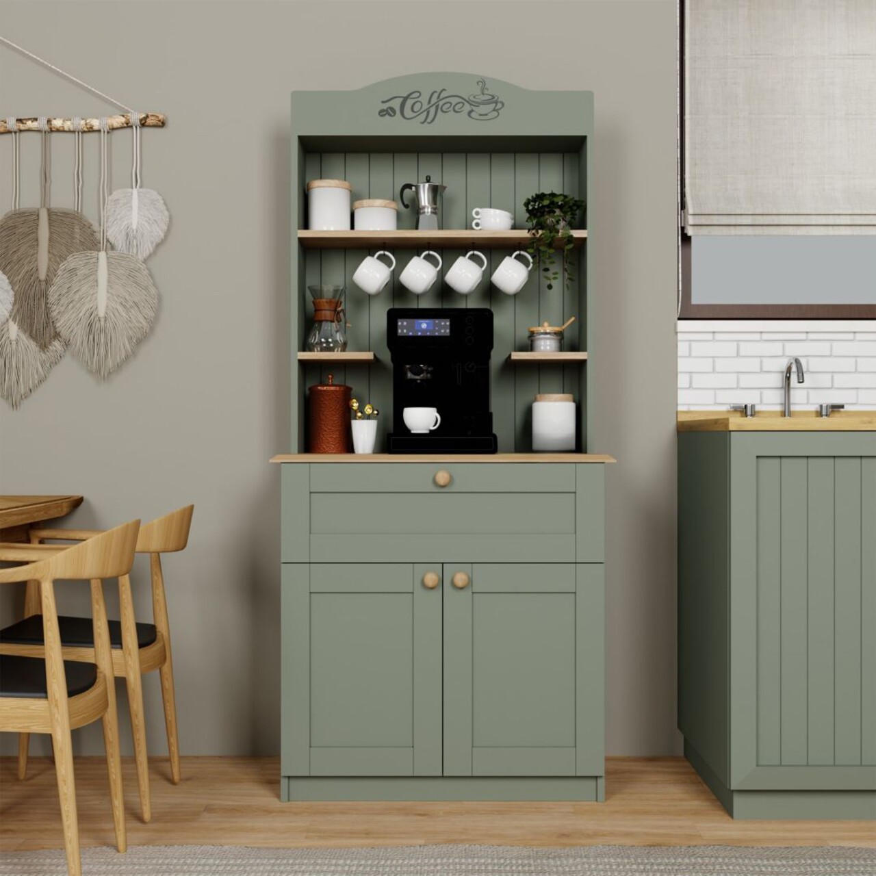 Dulap de bucatarie, Miwood, Lucas 1600-94, 80x42x180 cm, PAL melaminat, Verde - imagine 7
